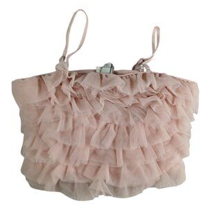 A New Day Shirt Womens Small Pink Tulle Ruffle Ballerina Cropped Stretchy NWT